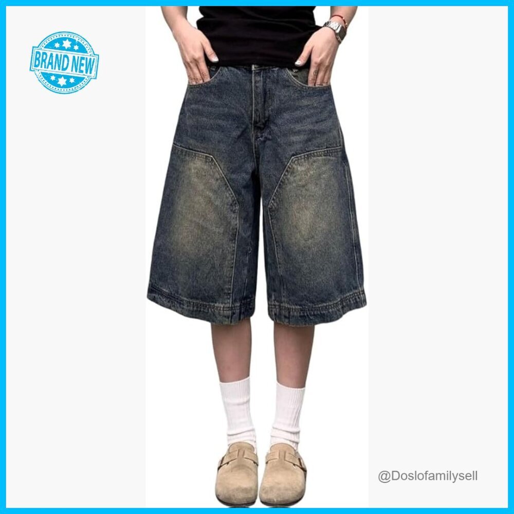 Low Rise Baggy Denim Shorts Y2K Wide Leg Streetwear Retro Loose Fit